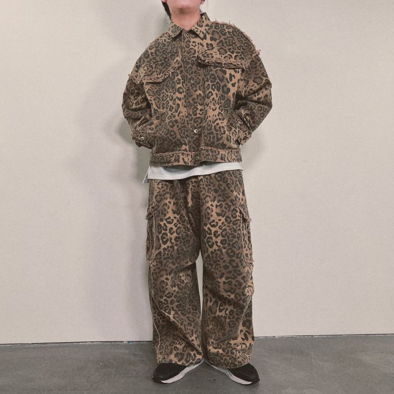 leopard grunge wide pants_beige