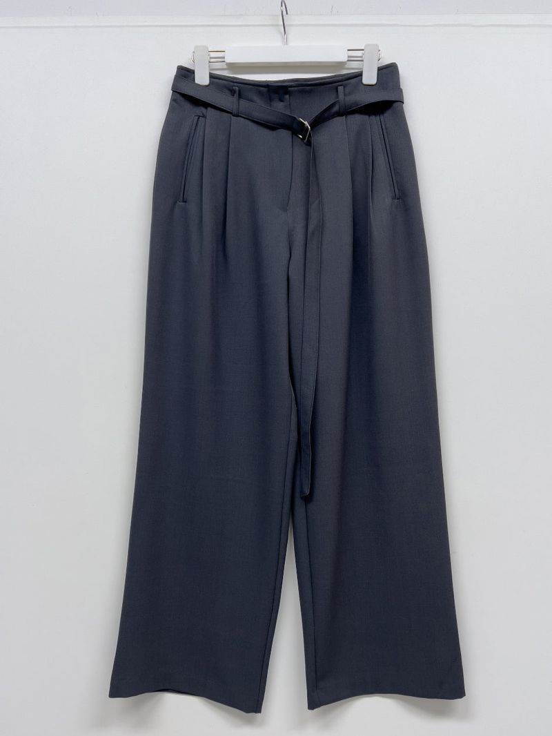 Marron Belted Two-Tuck Wide Slacks