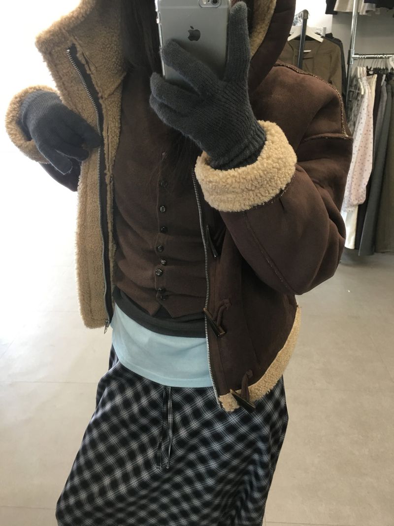 Femme Duffle Hooded Faux Shearling Jacket (2color)