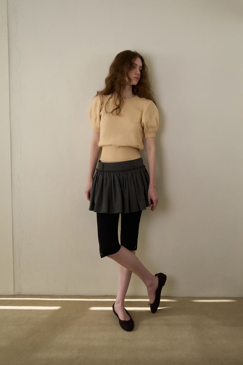 Slim button half knit_butter