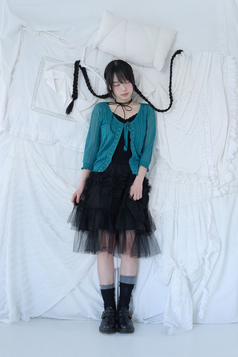 3/4 LACE KNIT CARDIGAN TURQUOISE