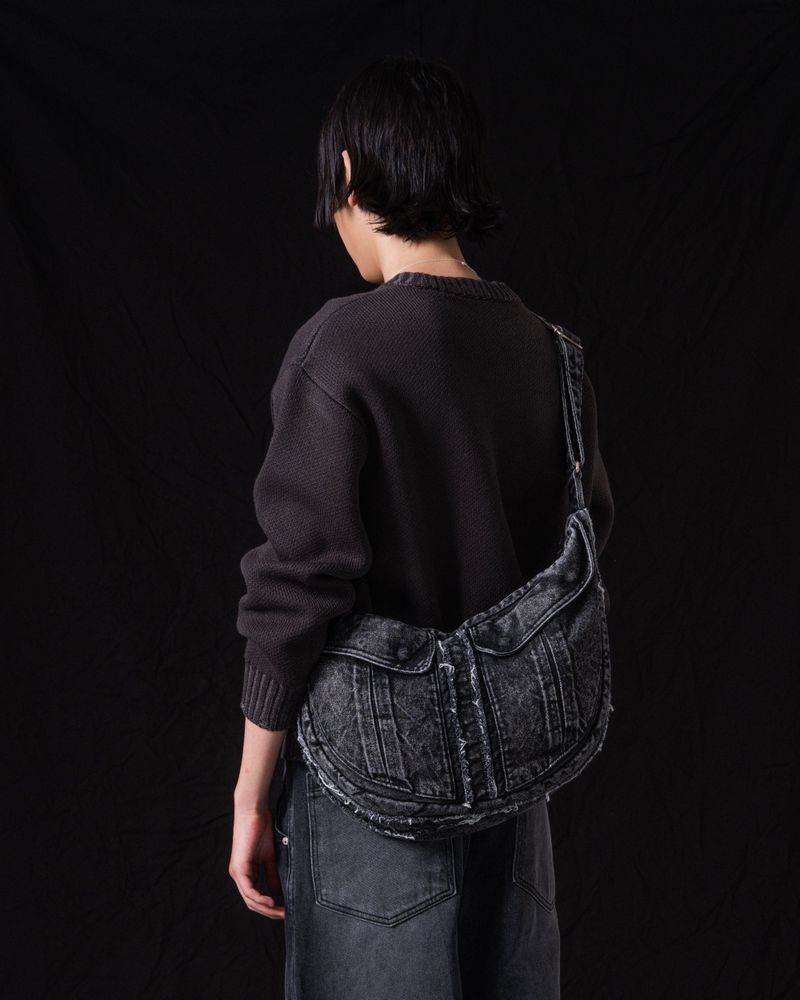 Washed Denim Shoulder Bag (Black)