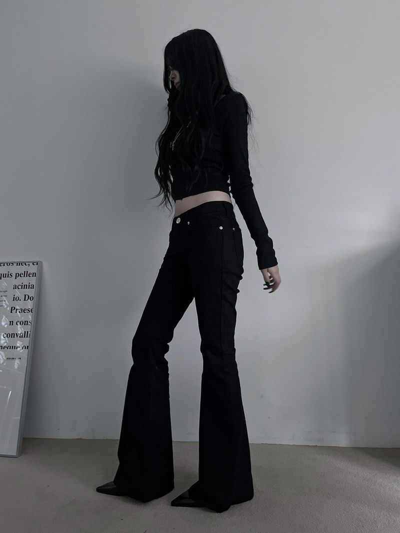 low rise black bootcut denim