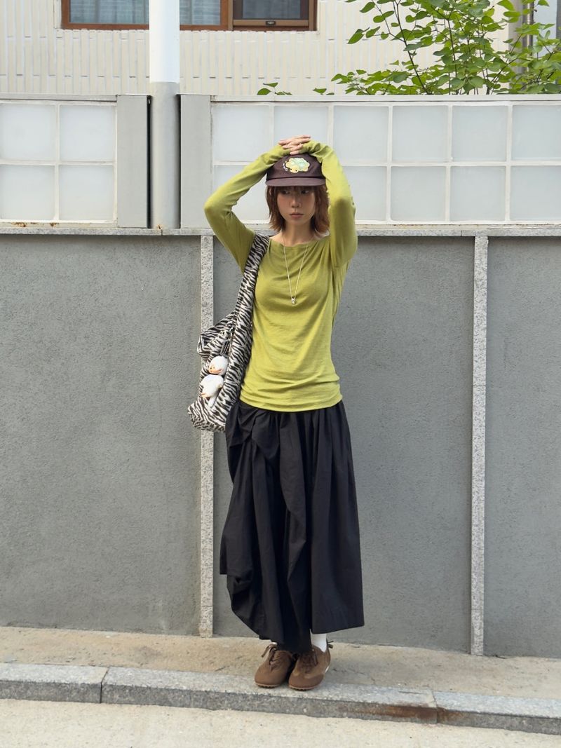 Tencel-Wool Boat Neck Long Sleeve T-Shirts(Olive)