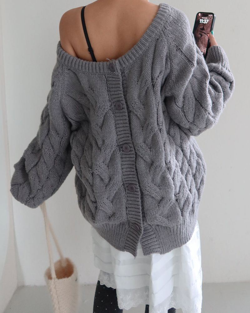 Twisted Double-Sided Button Cardigan Knitwear