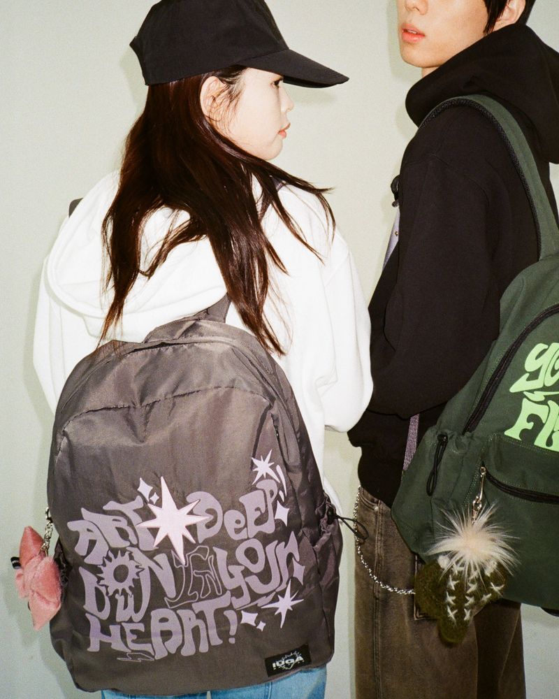 Printed Hidden Pocket Backpack (Gray)