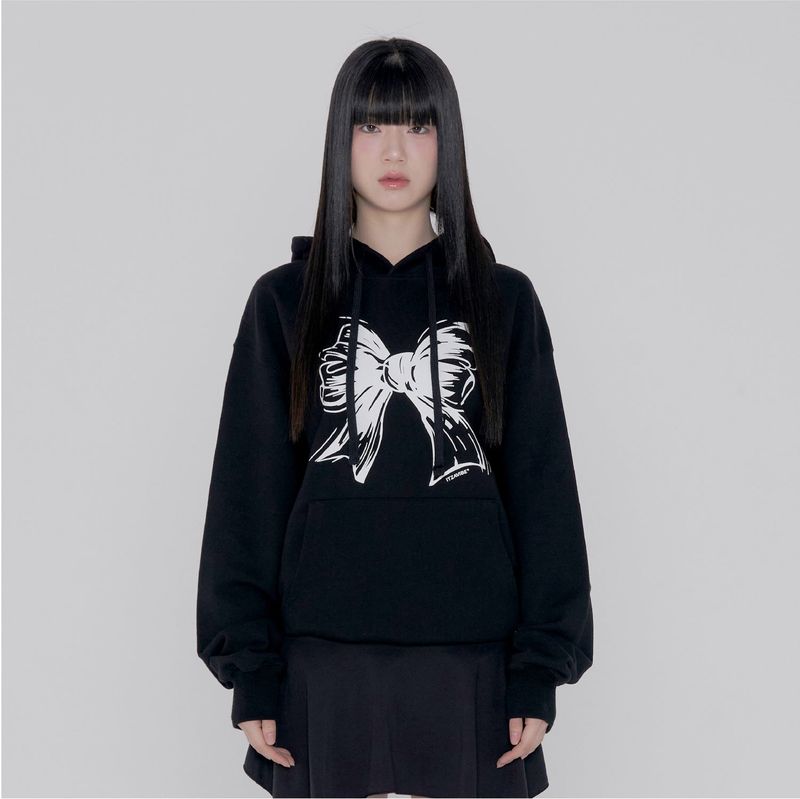 RIBBON LOGO HOODIE - BLACK