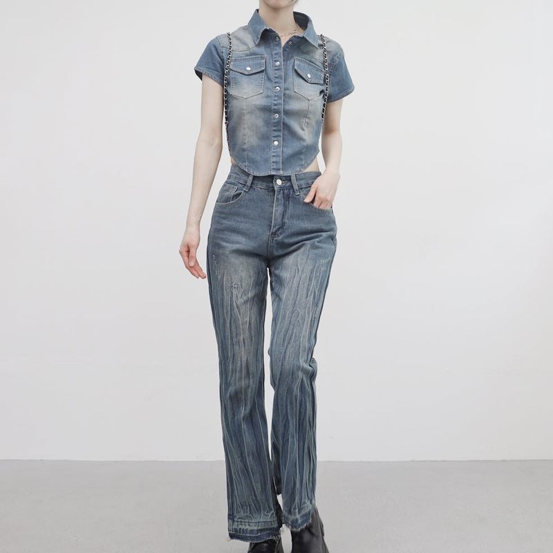 Pias denim cropped shirt