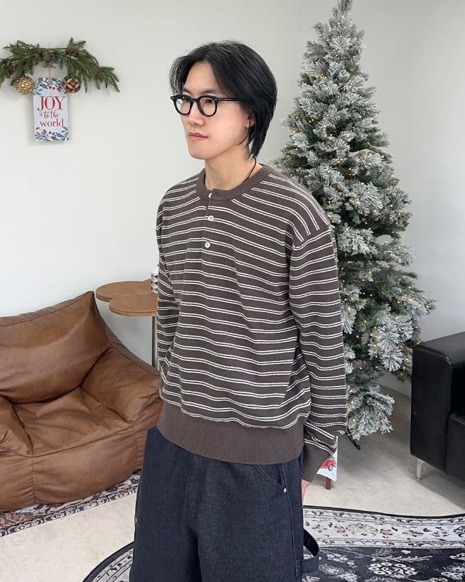 Lao Henley Neck Knit Long Sleeve