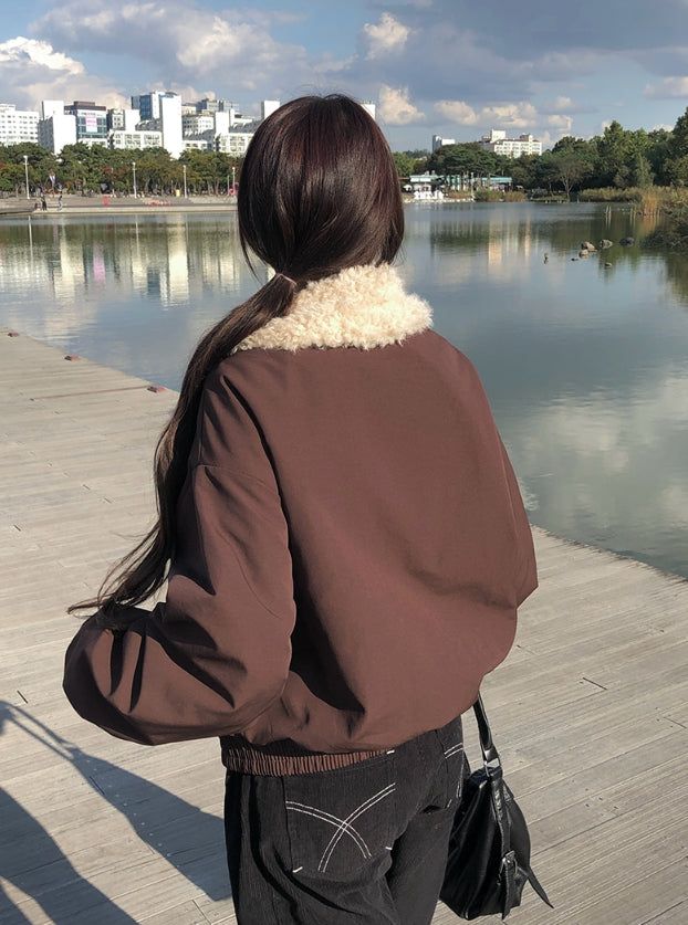 Ohe Wool Collar Duffle Quilting Padding Cotton Jacket