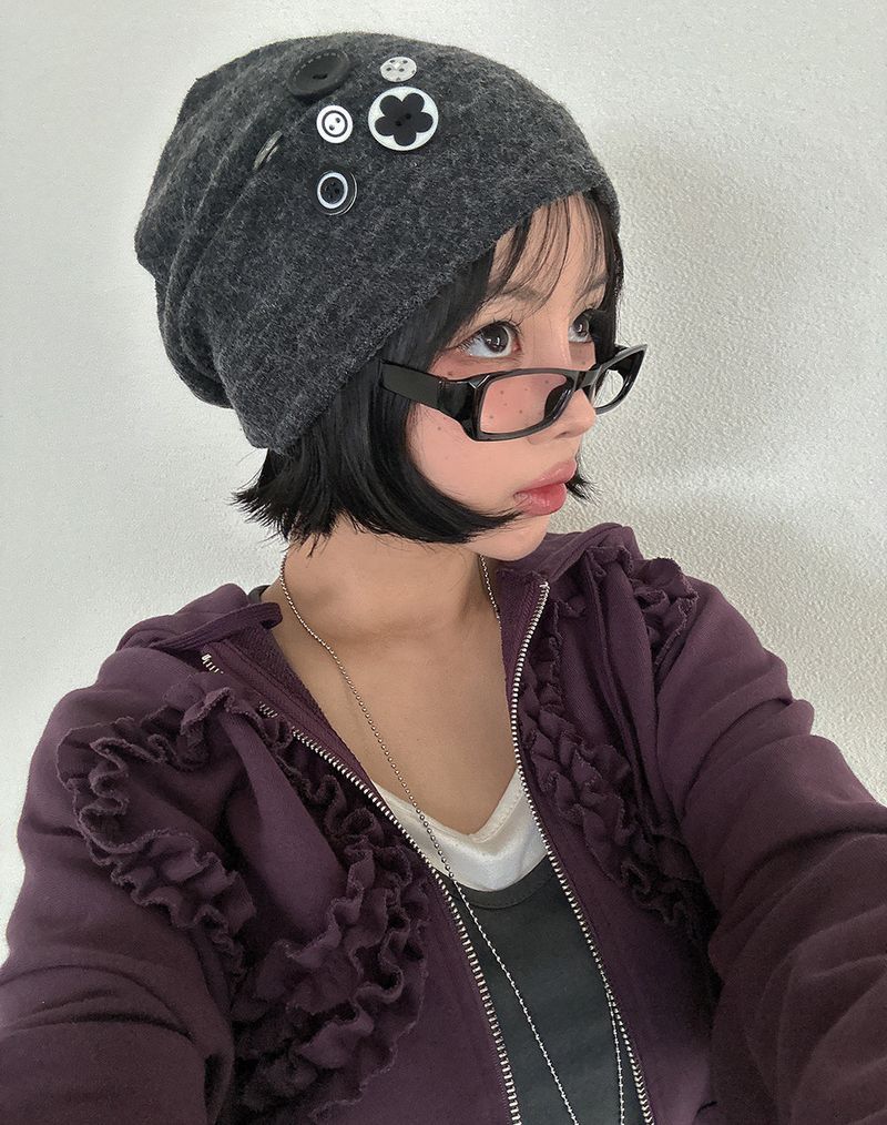 Kitchen button shirring drape beanie