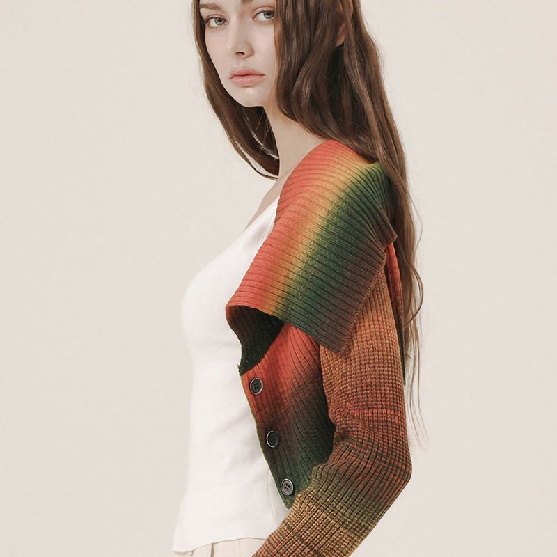 WOOL GRADATION 4WAYS BOLERO - ORANGE & GREEN
