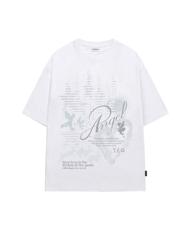 ODDSTUDIO（オッドスタジオ）の「エンジェルラビットアスキーグラフィックオーバーフィットTシャツ -ホワイト（トップス）」