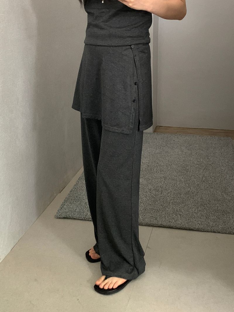 [set] Willow Drape Sleeveless Top &   Elastic-Waist Skirt-Pants Set