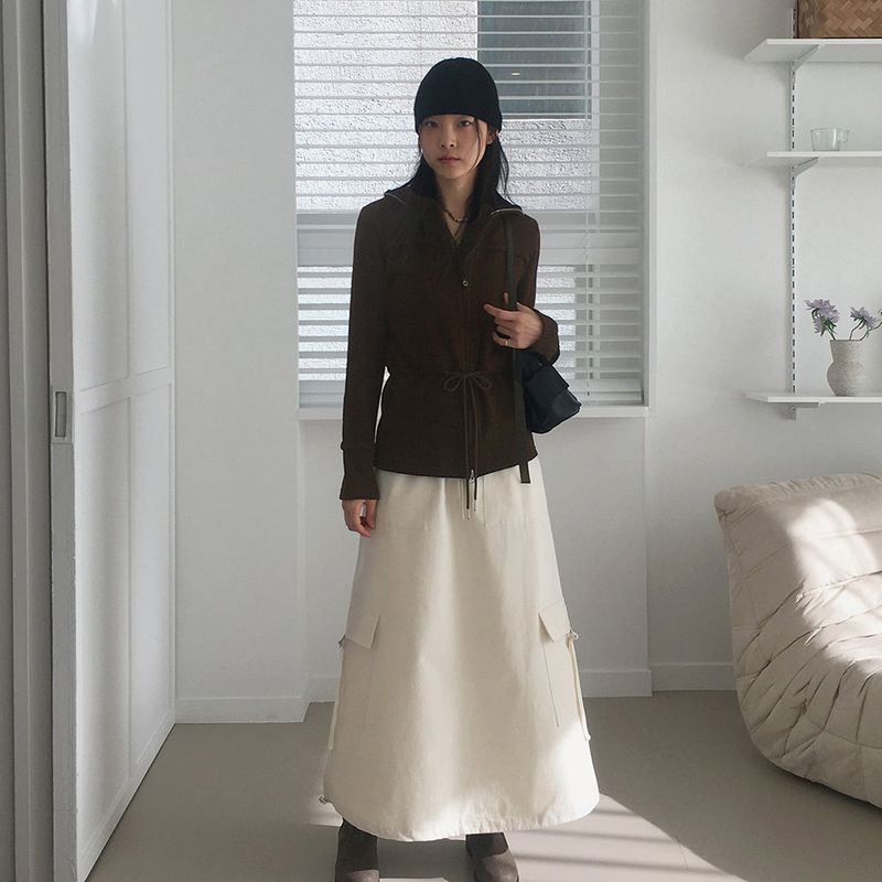 Tarp Fleece Cotton Cargo Two Way String Long Skirt