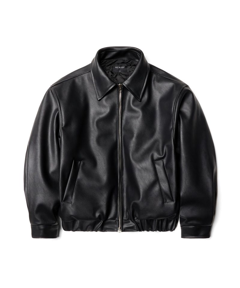 Synthetic Leather Quilted Jacket - Black
