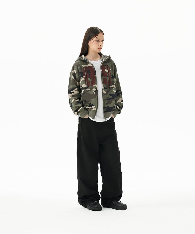 CAMO APPLIQUE ZIP UP HOODIE