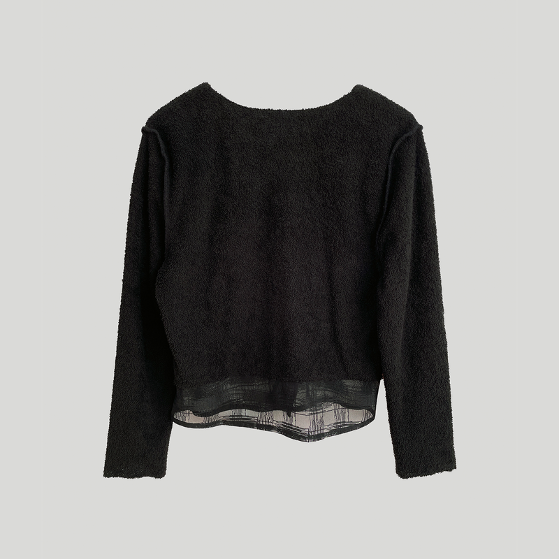 CHECK LAYERED TERRY CARDIGAN