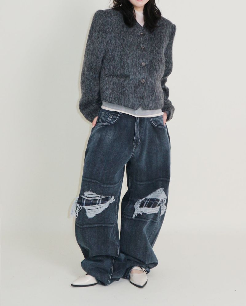 Linda Brush Mohair Crop Long Sleeve Jacket