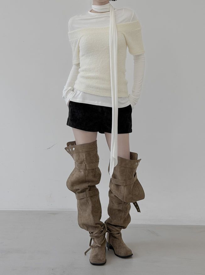 Tsumu Fur Knit Off-Shoulder