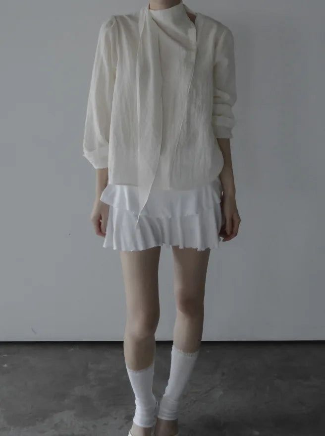 Noir Unbalance Button Scarf Blouse
