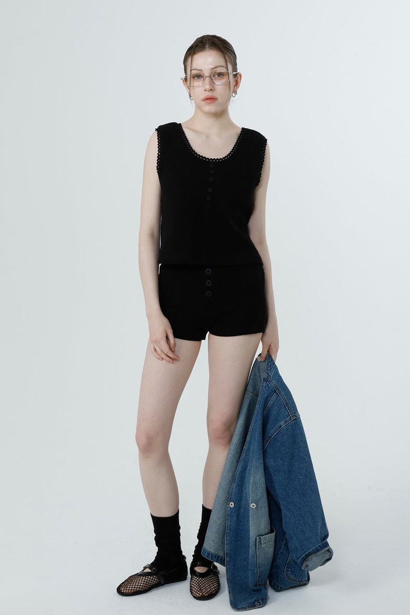 WAFFLE MINI PANTS_BLACK