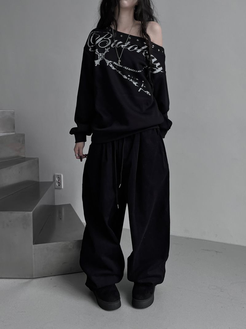back rivet winter wide pants