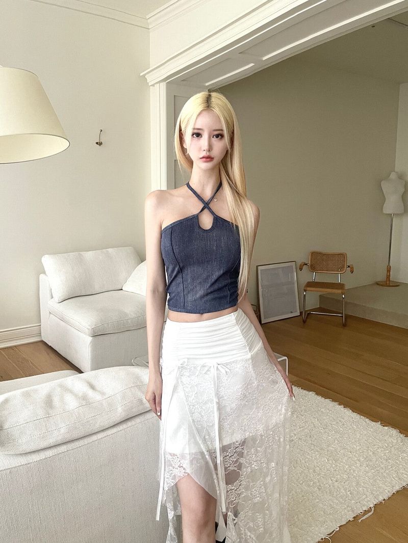 Seow(ソウ)の「1371. Denim halter strap top (2color)(Tops)」