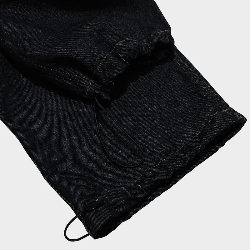 stripe patch denim pants_black