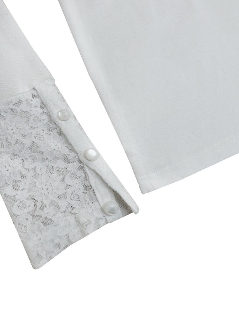 button lace hoodie top long ver. / white
