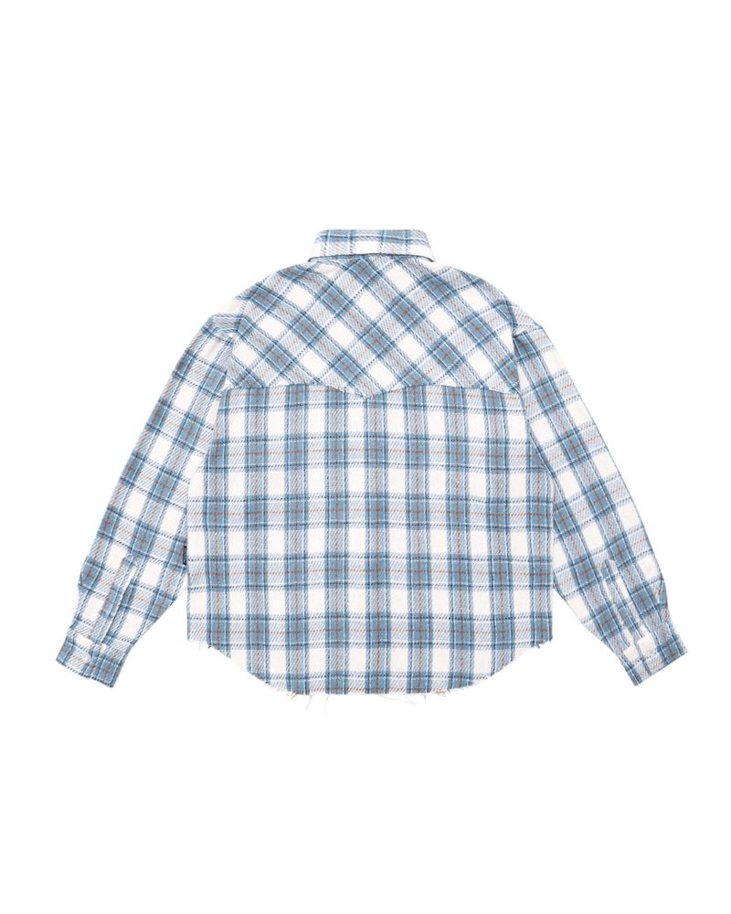Flannel Raw Hem Embroidery Light Blue