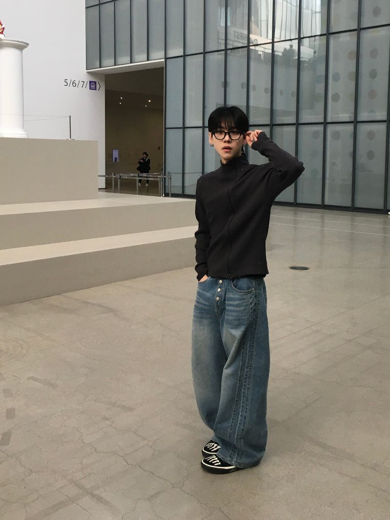 Arne Button Fly Curved Denim Pants