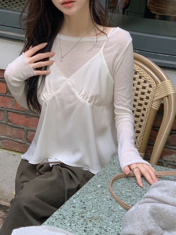 [SHOPPERMADE] Satin Silky Chiffon Sleeveless Blouse