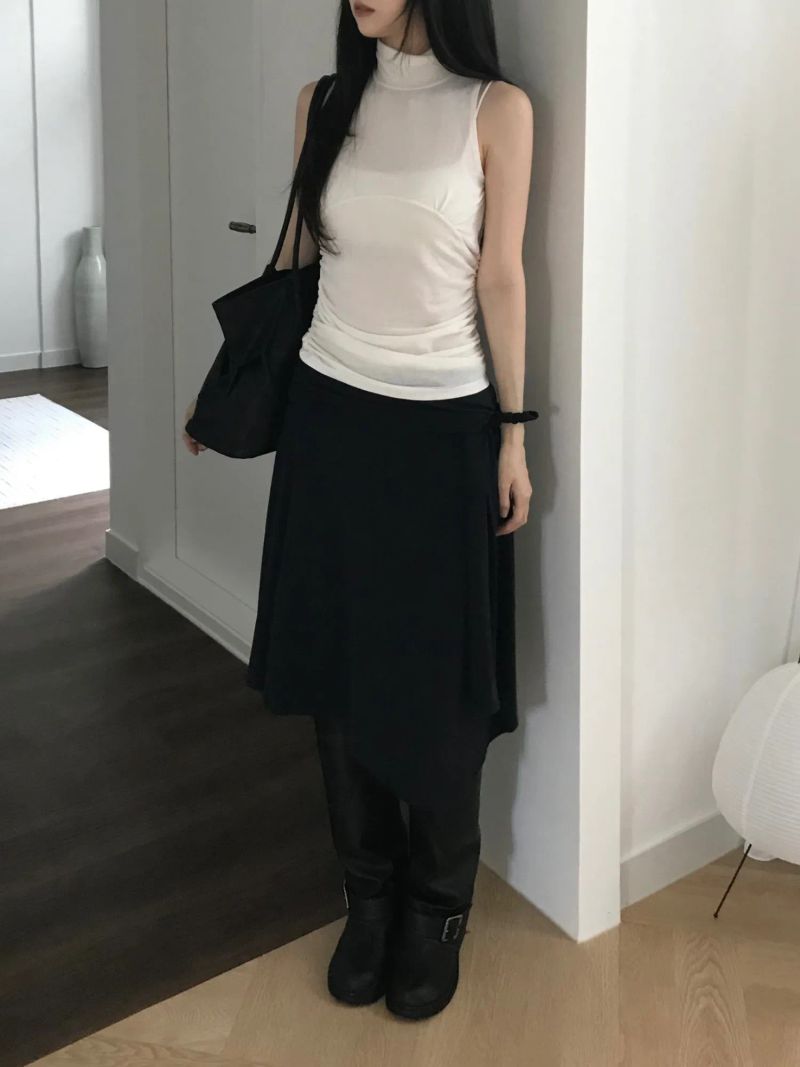 Turtleneck Shirring Sleeveless Top (3 colors)