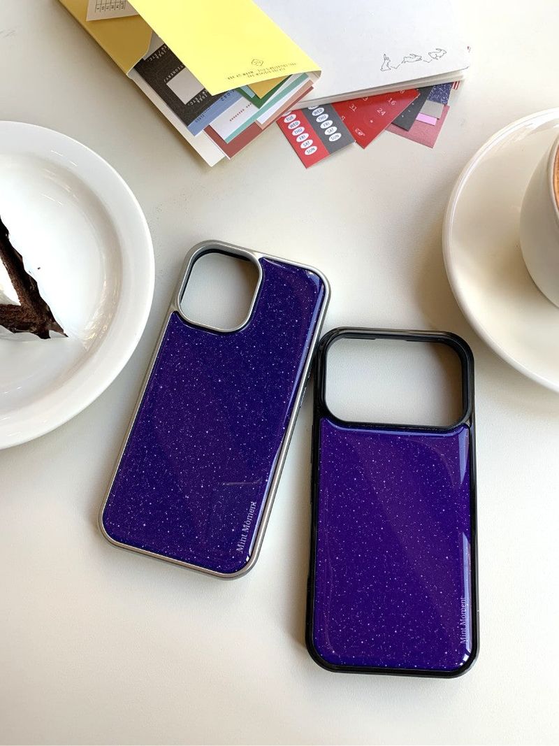 [MADE]パールパープル シルバー エポキシバンパー iPhoneケース