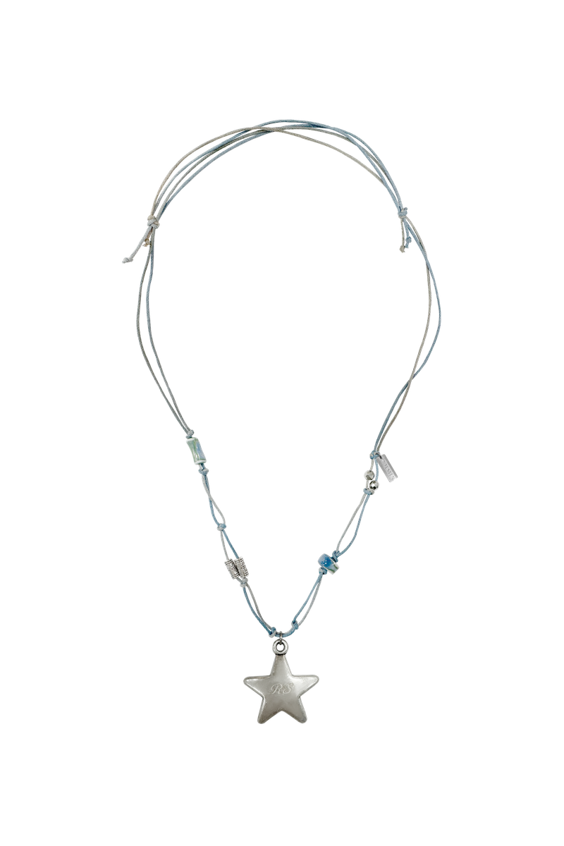 Silver star ocean blue rope necklace