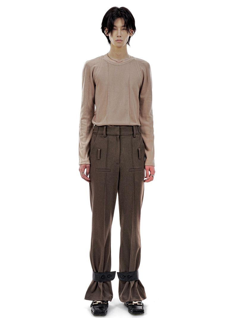 LEATHER STRAP TAILORED PANTS