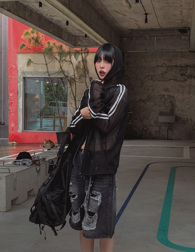 Summer Track Mesh Hooded Zip-Up