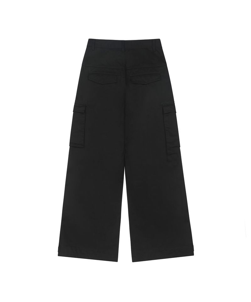 Diagonal Cut Cargo Pocket Cotton Pants - BLACK