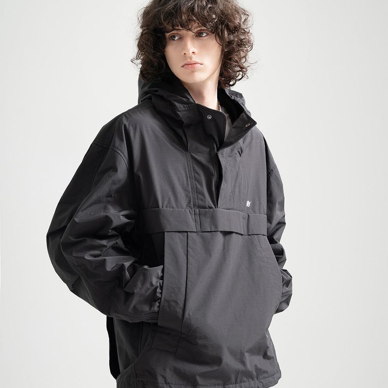 Nylon RIB Pullover Jacket - BLACK
