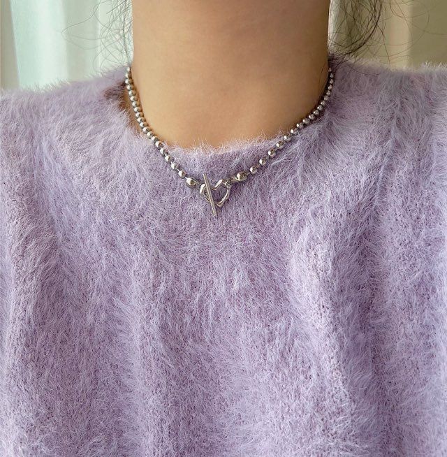 cho Ball Chain Heart Bold Daily Look Choker Short Necklace