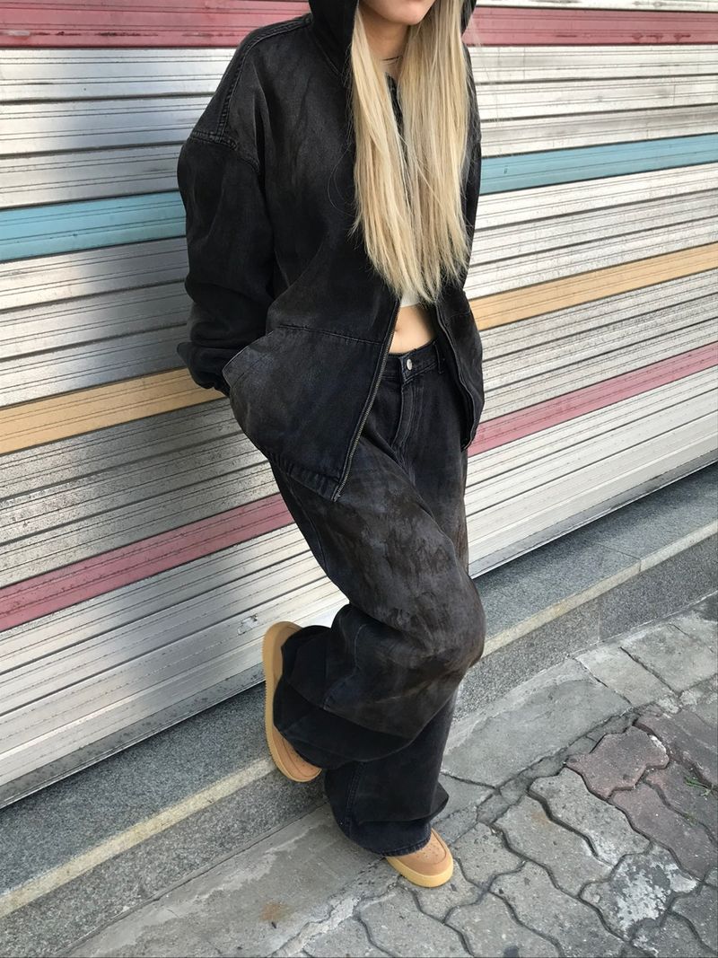 Aceite set up denim hood jacket