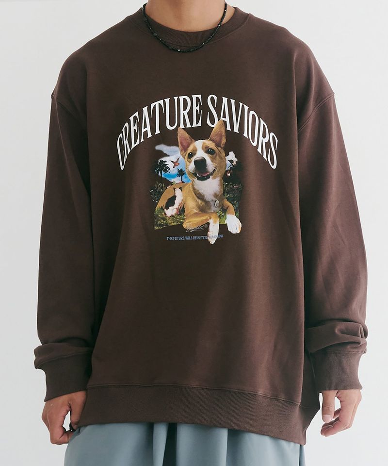 BSRABBIT(ビエスラビット)の「BSR2223FWPO069 LUCKY JUNGLE CREWNECK BROWN(Tops)」