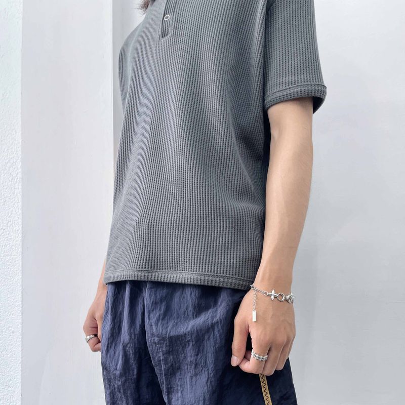Mineral Grey Button-Neck Tee