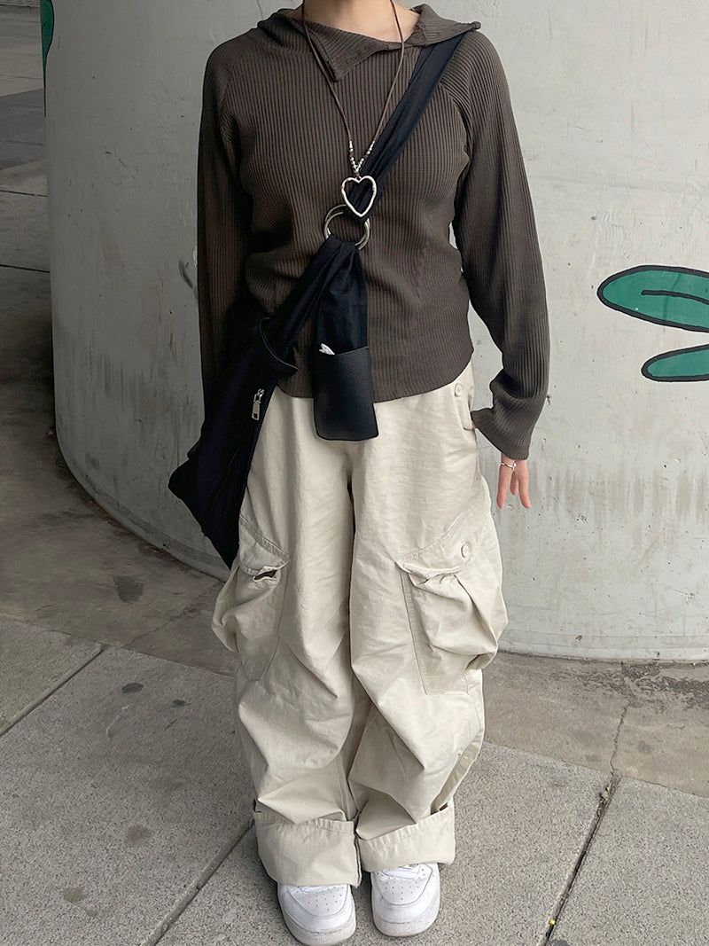 Waffle cut diagonal knit hood
