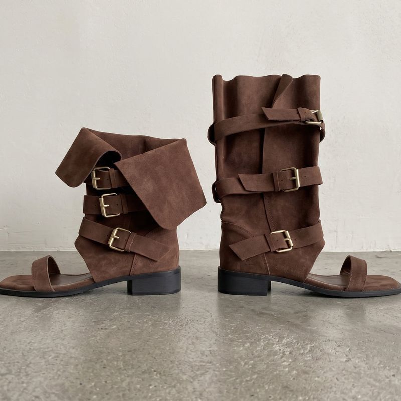 Log Open-toe Two-way Belt Summer Flap Boots