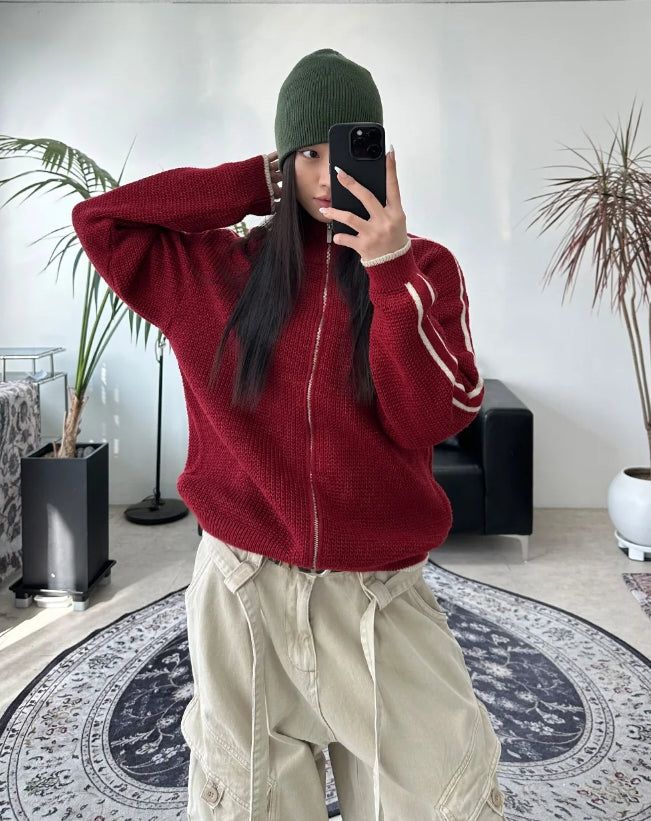 SATIIIZ（サティーズ）の「Davenn Track Line Knit Zip-Up（Tops）」