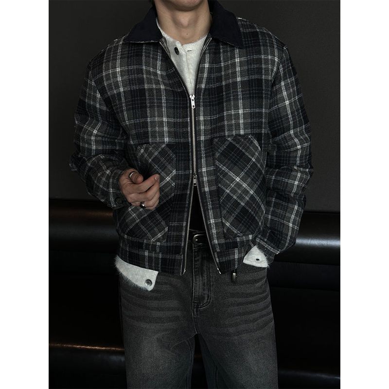 [F/W] Wool check padding jacket