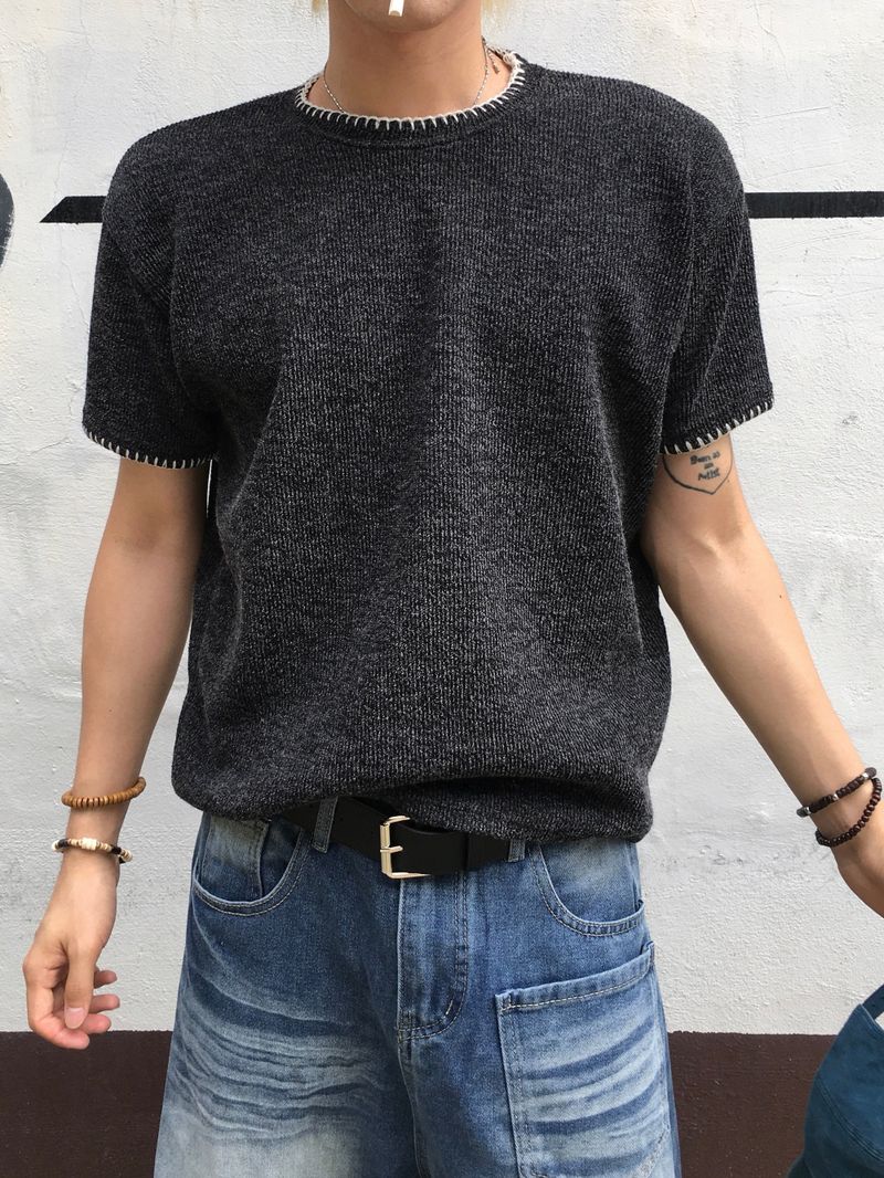 Bind-Stitch Muscle-Fit Short-Sleeve Knit 6C