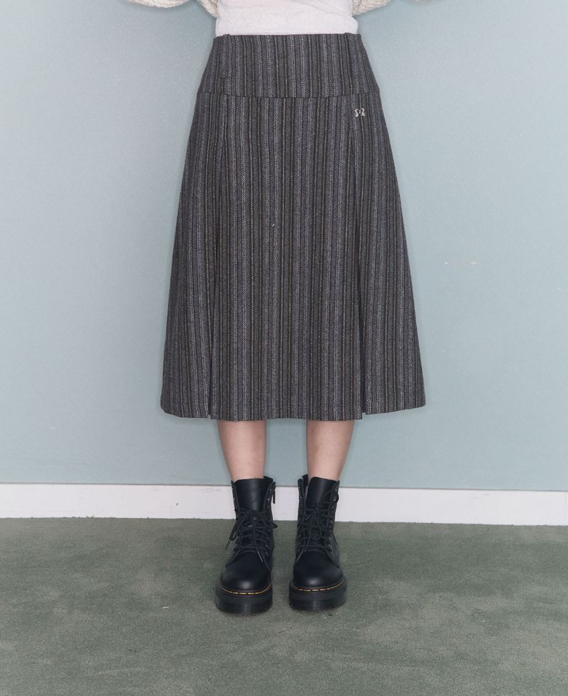 PLEATED PATTERN MIDI SK KHAKI GREY